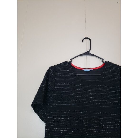 Draper James Dress Women XL Black Silver Metallic Knit Short Sleeve Fit n Flare - Picture 4 of 6